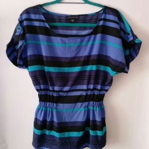 Dolman Clinched Waist Black Blue Top Size Medium